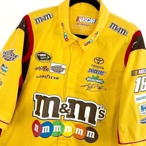 NASCAR Kyle Busch #18 M&M's Racing Shirt Men's XL Yellow JH Design Sponsor